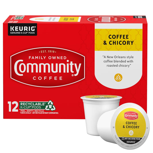 Community Coffee Coffee & Chicory 12 Count Coffee Pods, Medium-Dark Roast, Compatible with Keurig 2.0 K-cup Brewers, 12 Count (Pack of 1)
