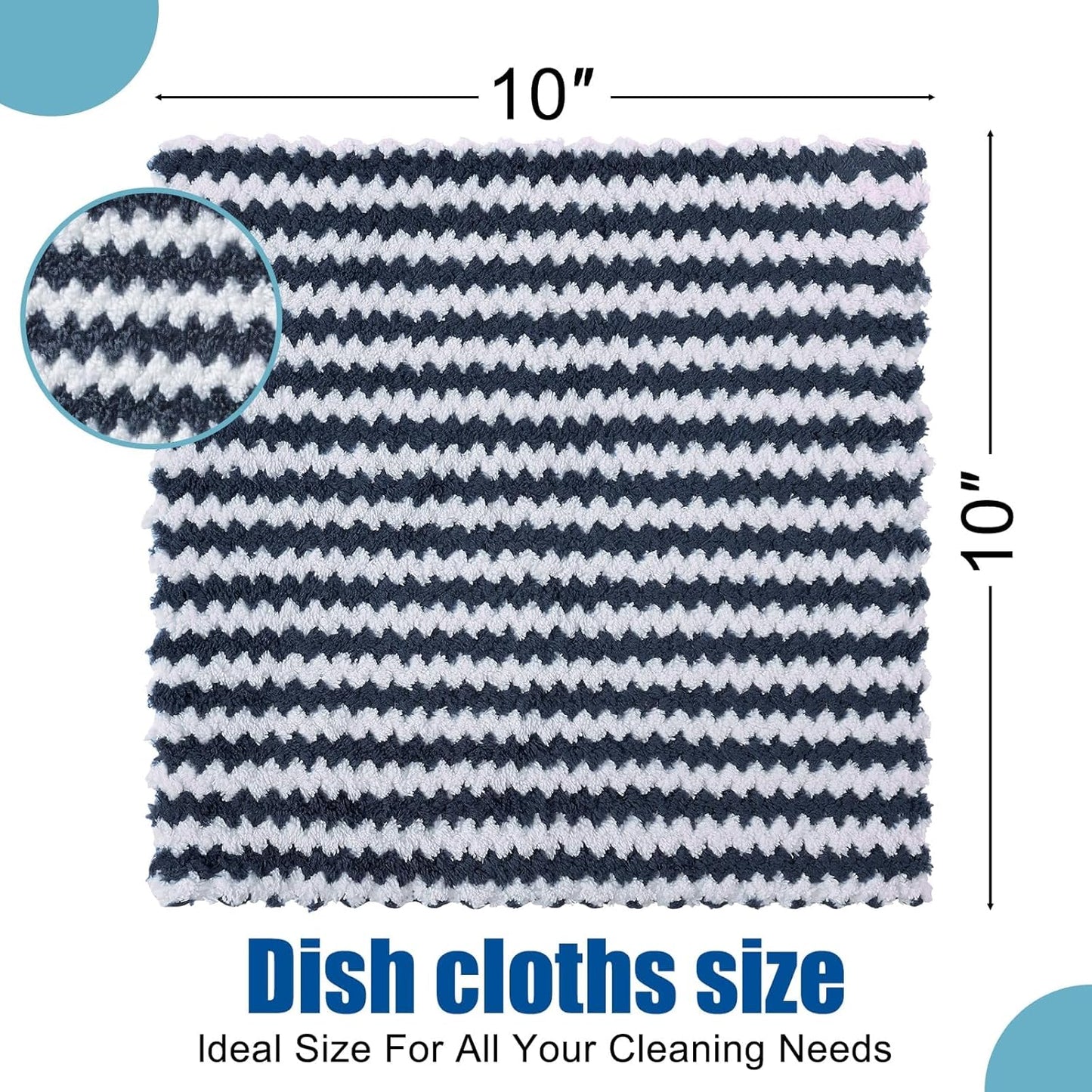 Homaxy 24 Pack Kitchen Dish Cloths, Ultra Soft and Absorbent Dish Towels, Reusable Fast Drying Microfiber Cleaning Cloth, Coral Velvet Wave Design No-lint, 10 x 10 inches, Dark Grey