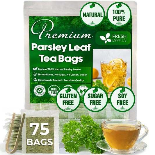 FreshDrinkUS, Premium 75 Parsley Leaf Tea Bags, 100% Natural & Pure from Parsley Leaves. Loose Leaf Parsley Herbal Tea. Made with Natural Material Tea Bags. No Sugar, No Caffeine, No Gluten, Vegan.