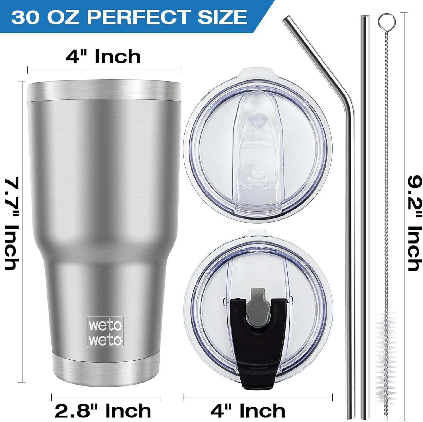 WETOWETO 30 oz Tumbler Stainless Steel Vacuum Insulated Coffee Ice Cup Double Wall Vacuum Coffee Tumbler for Hot and Cold drinks, Suitable for Beach, Travel, Party, Office (Stainless, 1 Pack)