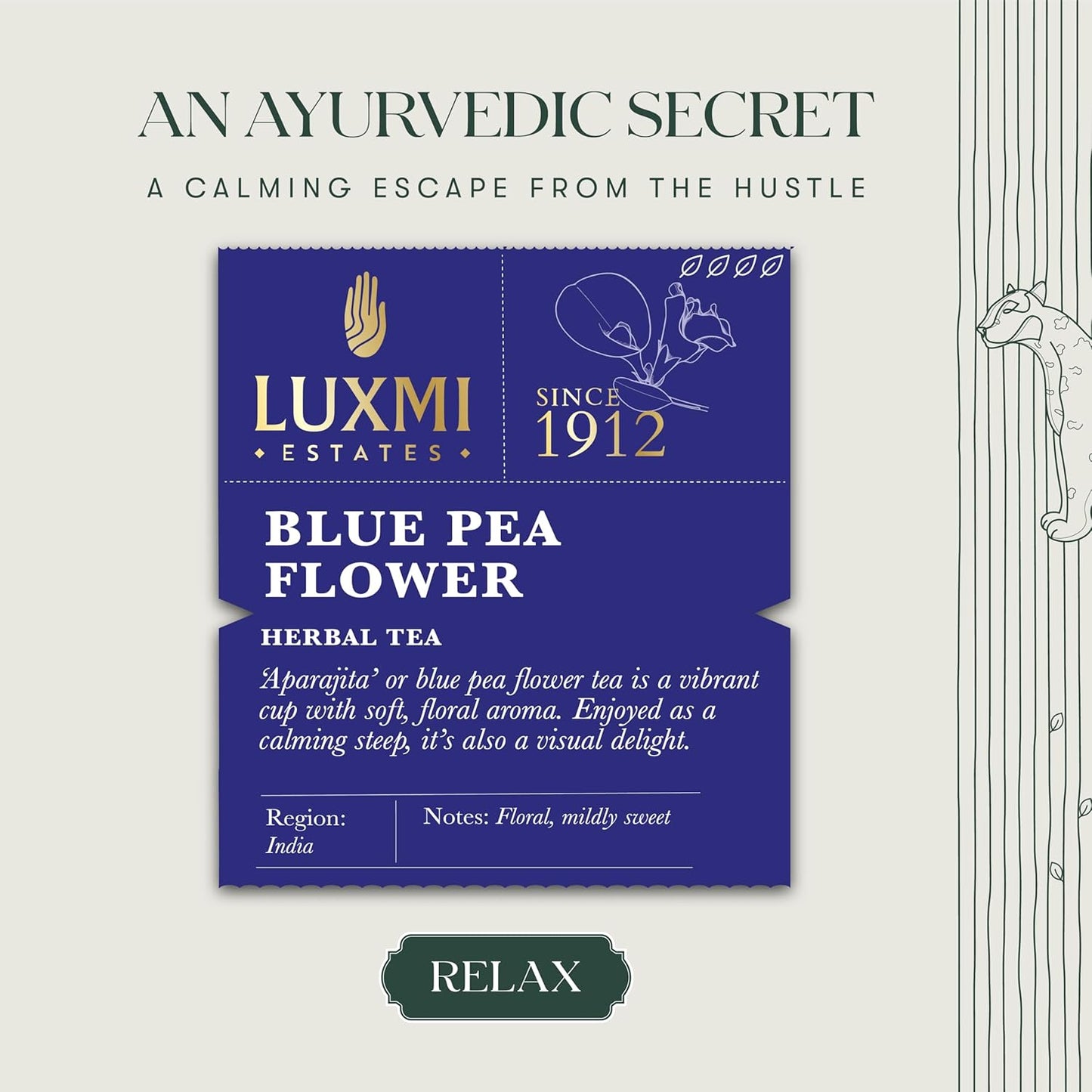 Luxmi Estates Butterfly Pea Flower Organic Blue Pea Flower Tea (50 Tea Bags) Caffeine Free Tea Bags For Relaxing, Calming, and Stress Relief, With Certified Herbal Tea