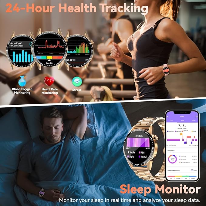 Smart Watch for Men with Answer/Make Calls, 1.39" HD Always Display Fitness Tracker Watch with Waterproof 190+Sports Modes Health Monitor Sleep Monitor for iOS Android (Golden)
