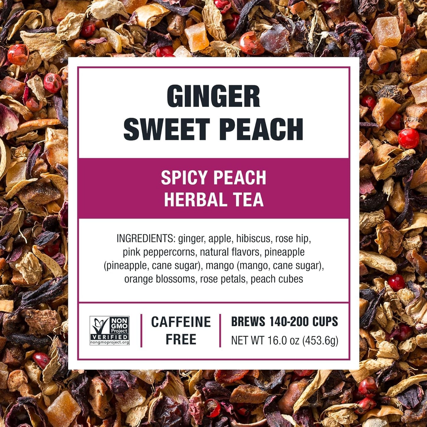 Tiesta Tea - Ginger Sweet Peach, Spicy Peach Herbal Tea, Tranquility Blend, Loose Leaf, Non-Caffeinated Hibiscus & Cane Sugar, Brews Up to 200 Cups, 16oz Bulk Pouch