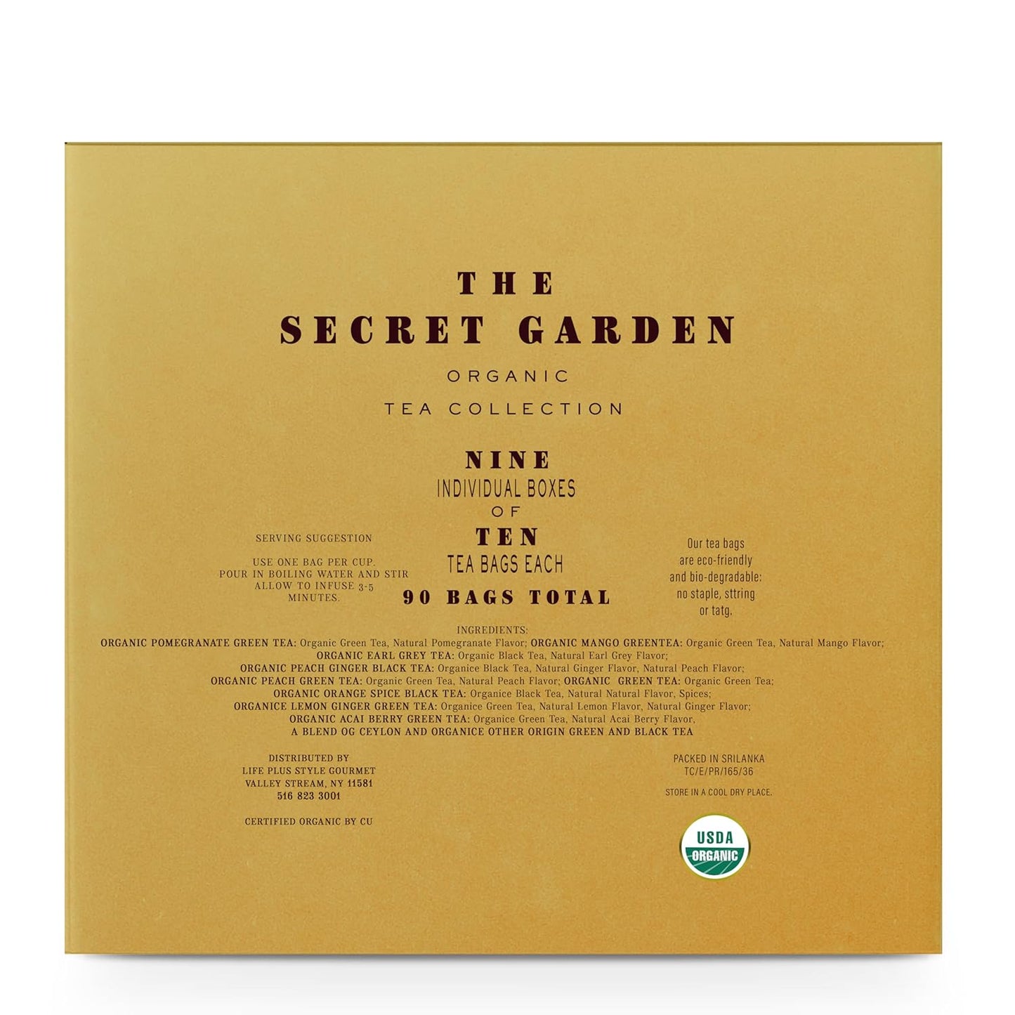 Premium Organic Holiday Tea Bag Sampler Gift Box - 90 Bags 9 Exotic Flavors Herbal Orange Spice, Mango, Earl Grey, Pomegranate, Peach, Green, Ginger Peach, Lemon Ginger, Acai Berry