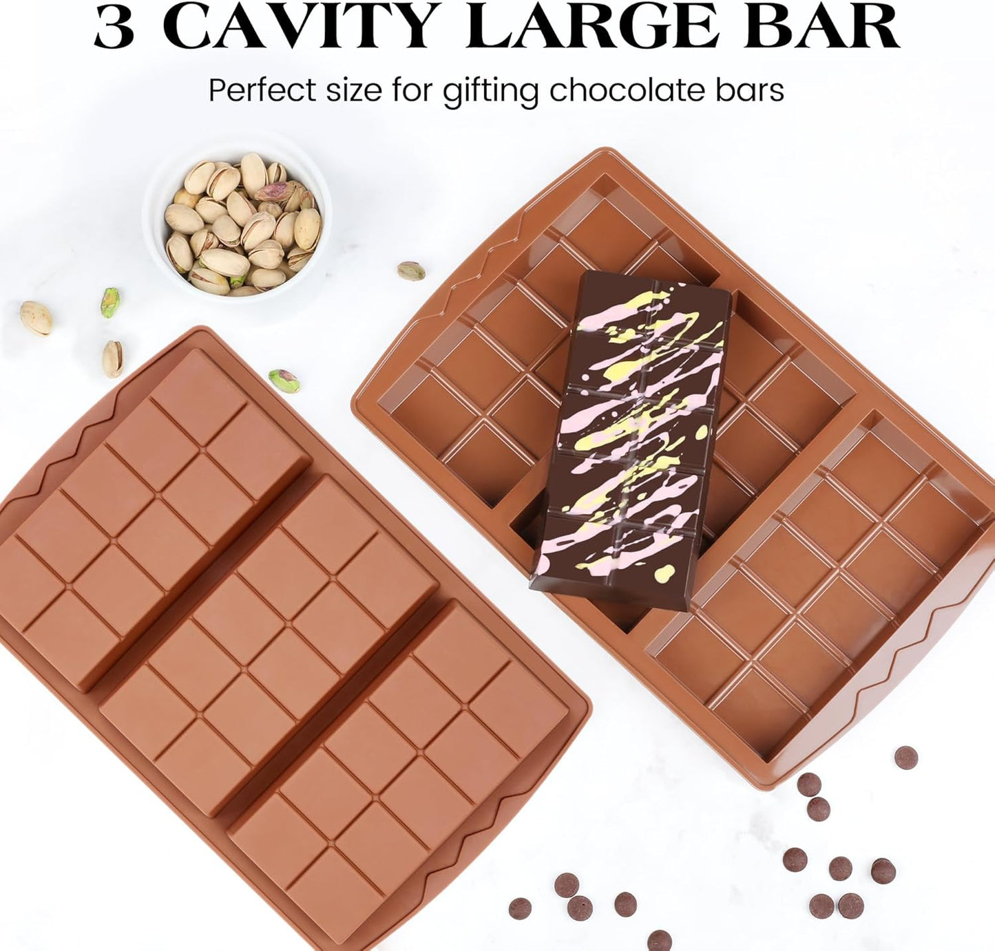 1 Pc Chocolate Bar Mold Deep Large Chocolate Molds Silicone Break Apart Thick Silicone Molds for Candy Bar, With 100 Pcs Bags and 1 Pc Scraper Set (10 Snap）