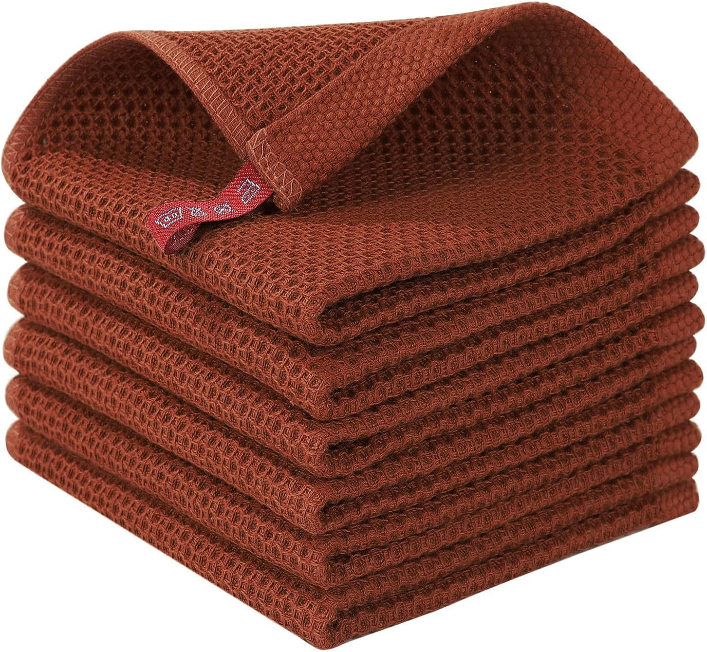 Homaxy 100% Cotton Waffle Weave Kitchen Dish Cloths, Ultra Soft Absorbent Quick Drying Dish Towels, 12 x 12 Inches, 6-Pack, Rust