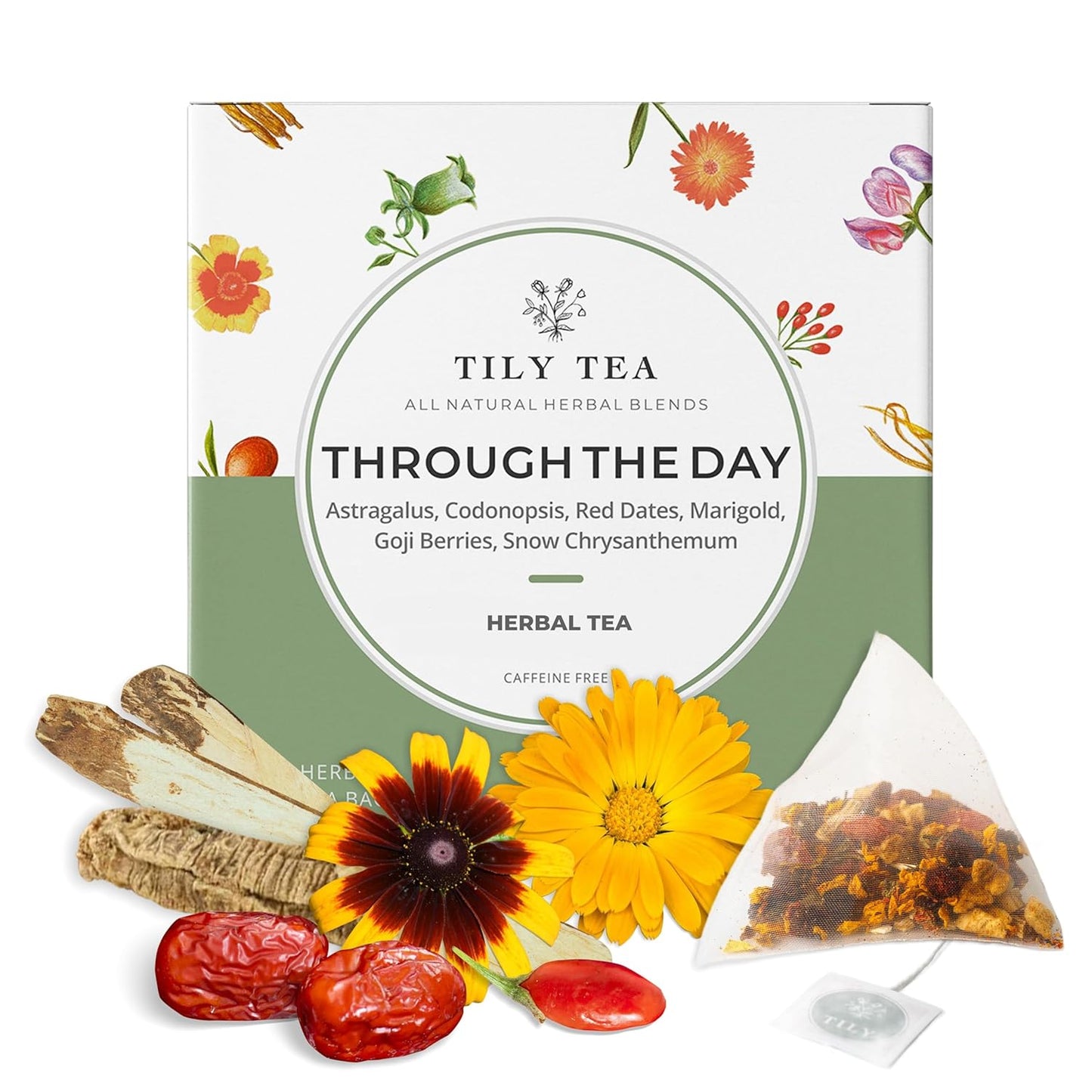 Tily Through The Day Wellness Tea - Antioxidant-Rich Herbal Tea - Caffeine Free - 10 Plastic-Free Teabags
