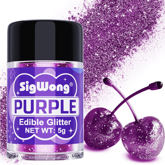 Purple Edible Glitter - 5g Food Grade Cake Decorating Shimmering Glitter, Edible Sprinkle Luster Dust for Drinks, Chocolates, Fondant, Strawberries, Cupcakes, Candy, Cookie - Vegan