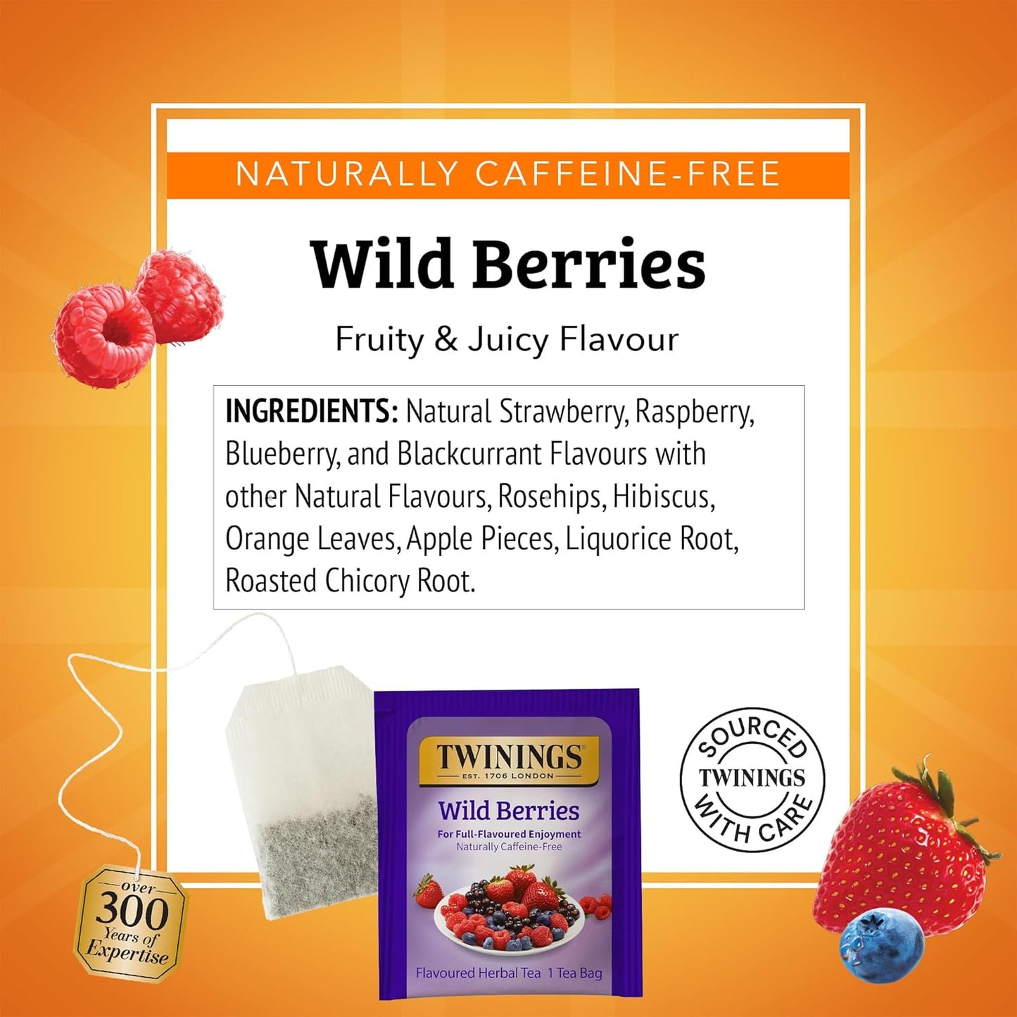 Twinings Wild Berries Herbal Tea Individually Wrapped Bags, 20 Count (Pack of 1), Full-Flavoured, Naturally Caffeine-Free, Enjoy Hot or Iced, 20 Teabags