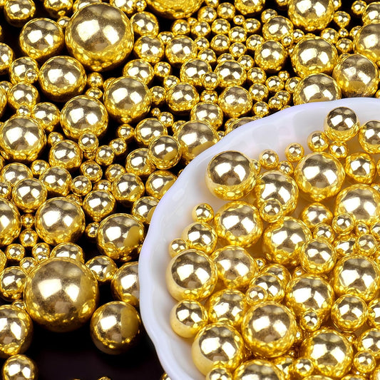 Gold Sprinkles for Cake Decorating, 6 Sizes Mix 4.6 oz Edible Pearls Sugar Sprinkles for Cupcake Cookies Ice Cream Topping Baking Decorations