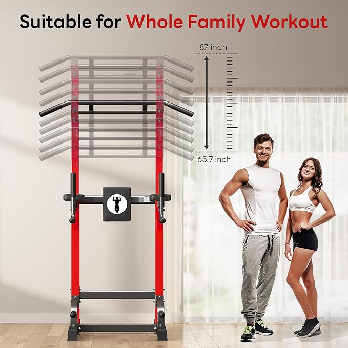 SogesHome Power Tower Pull Up Bar and Dip Stand 10 Adjustable 500LBS