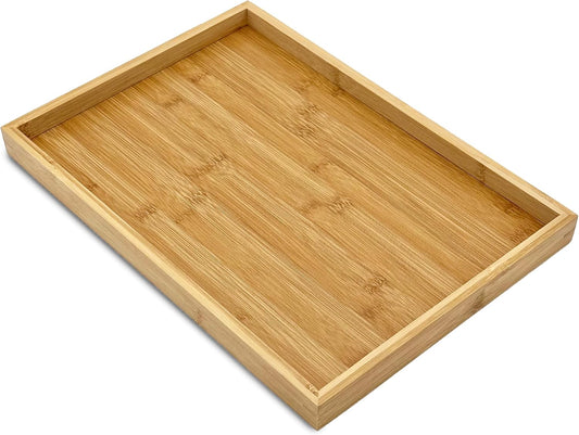 Bam & Boo - Natural Bamboo Serving Tray Modern Rectangular - for Food, Drinks, Decor, Vanity in Home, Kitchen, Bathroom, Coffee Table, Bed(X-Large, 15.75” x 11" x 1.2")
