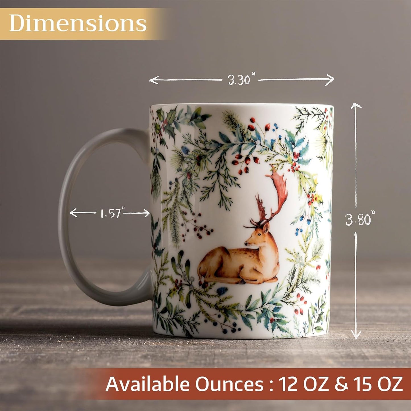 Maison d' Hermine Coffee Mug with Handles Fine Bone China Mugs Pack of Two Tea Cups for Hot Beverages Cappuccino Latte Home Restaurant Office Perfect for Gift (Holly Time, 15 Ounce)