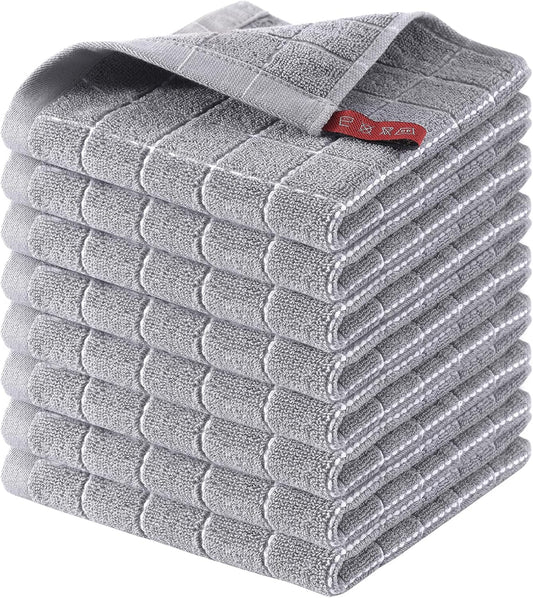 Homaxy 100% Cotton Terry Kitchen Dish Cloths, Ultra Soft and Absorbent Dish Towels for Kitchen, Suitable for Drying and Washing Dishes, 8 Pack, 12 x 12 Inches, Light Grey