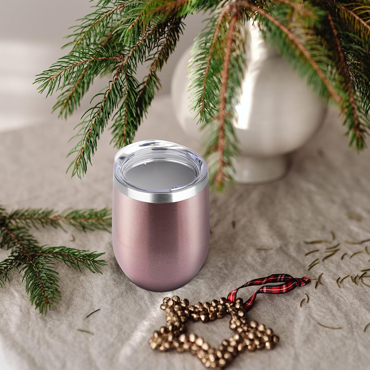 DOMICARE Stainless Steel Wine Tumbler Bulk with Lid, Personalized Rose Gold Insulated Tumblers Set, 12oz Travel Coffee Cups Pack of 12