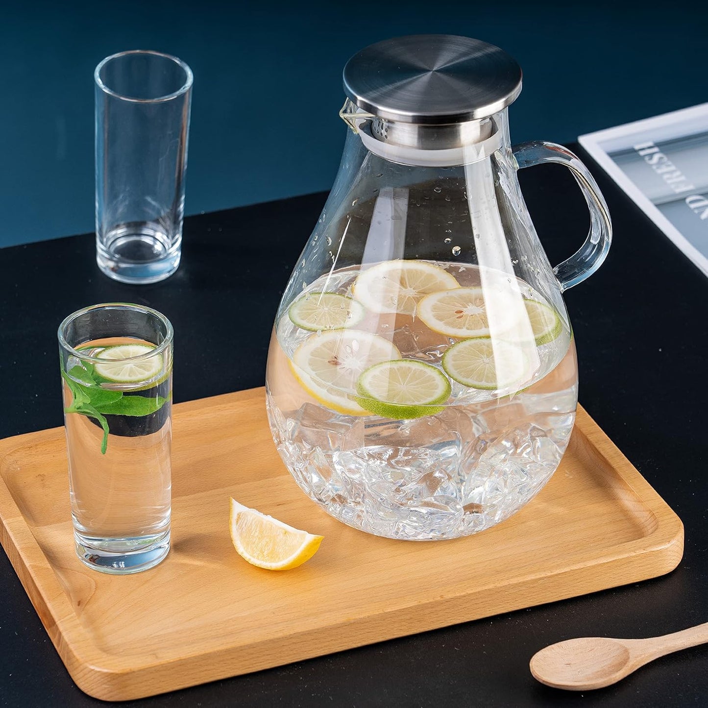 Glass Pitcher with Lid,3000ml - Hot/Cold Water Jug, Juice and Iced Tea Beverage Carafe