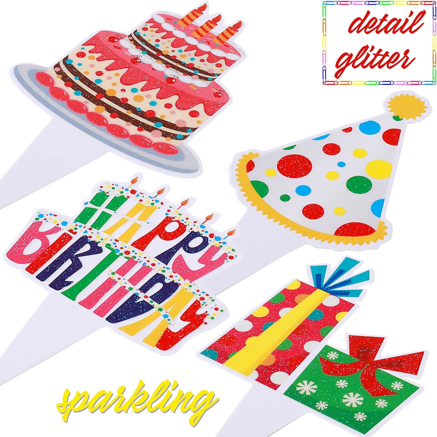 48pcs Happy Birthday Cupcake Toppers Colorful Birthday Cupcake Picks Decorations for Boy Girl Birthday Party Supplies