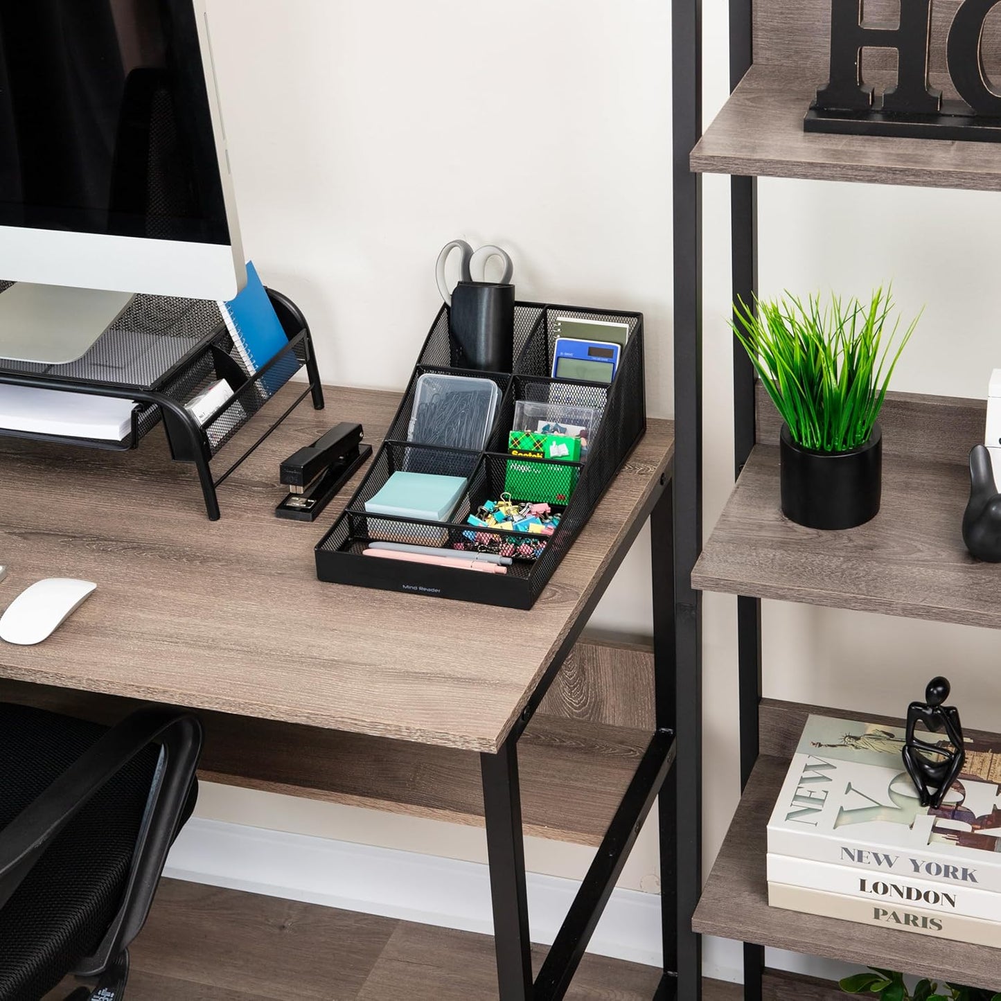 Mind Reader Countertop Organizer, Office Breakroom Supply Caddy, Desktop Organizer, Metal Mesh, Black