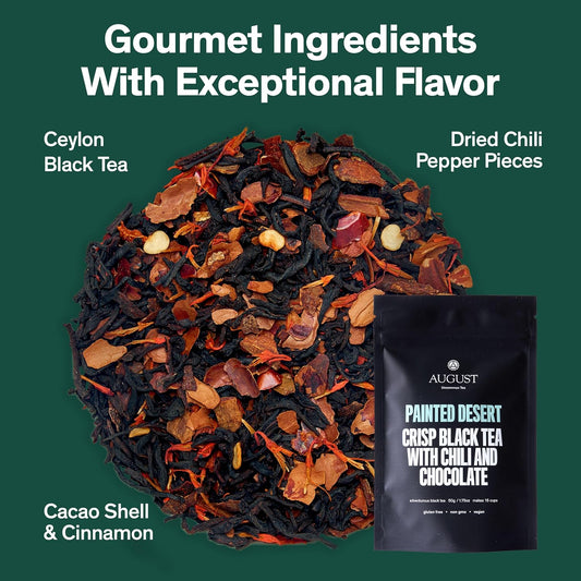 August Uncommon Painted Desert Black Tea – Spicy and Rich Blend with Notes of Mexican Chili, Cinnamon, and Dark Cocoa – Loose Leaf Tea Caffeinated for Daily Enjoyment in a Resealable Pouch (1.75oz)