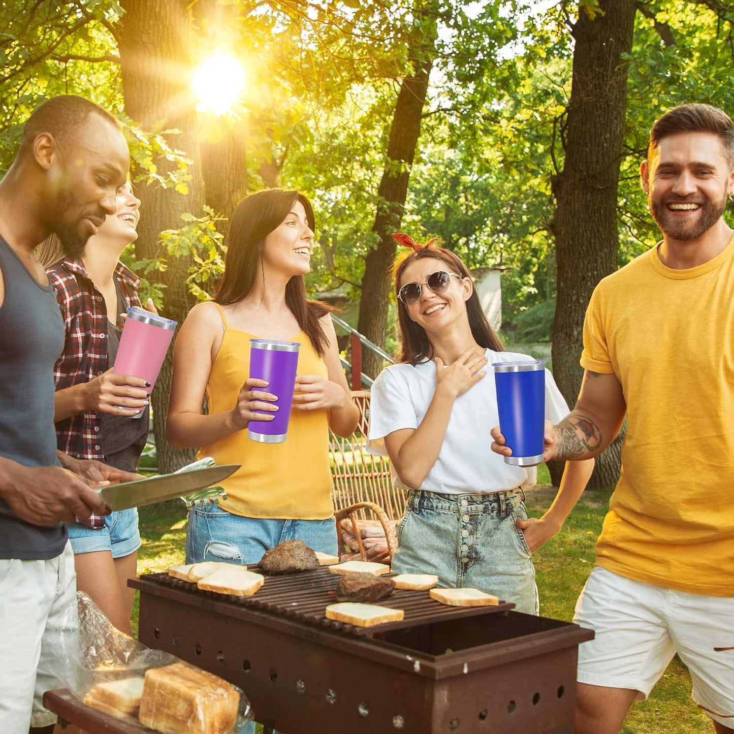 20 oz Tumbler Coffee Tavel Tumblers Bulk with Lid Stainless Steel Double Wall Vacuum Insulated Mug Powder Coated Cups fit Car Cupholder for Hot and Cold - Dark Blue, 4Pack