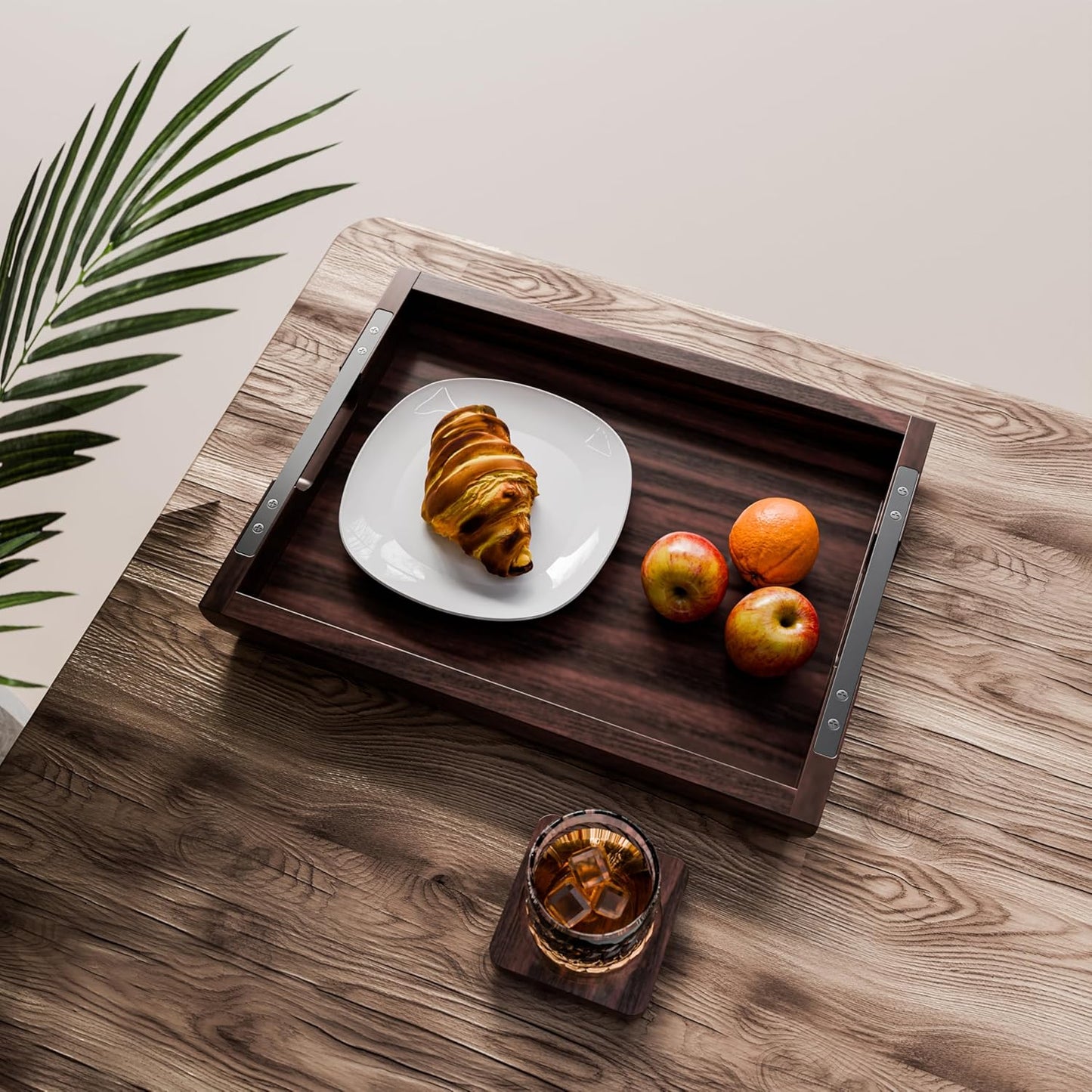 Large 17x13 inch Acacia Wood Serving Tray with Handles | Wooden Tray Board, Couch Tray for Dinner, Bed or Decor Yes, Perfect for Kitchen & Living Room,Free Complementary Acacia Coaster