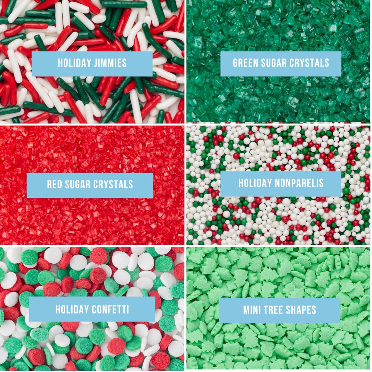 Sweets Indeed Sprinkles 6 Cell Edible Sprinkle Mix Jimmies Perfect for Cake Decorations Baking Ice Cream Cookies Cupcake Topper (Holiday)