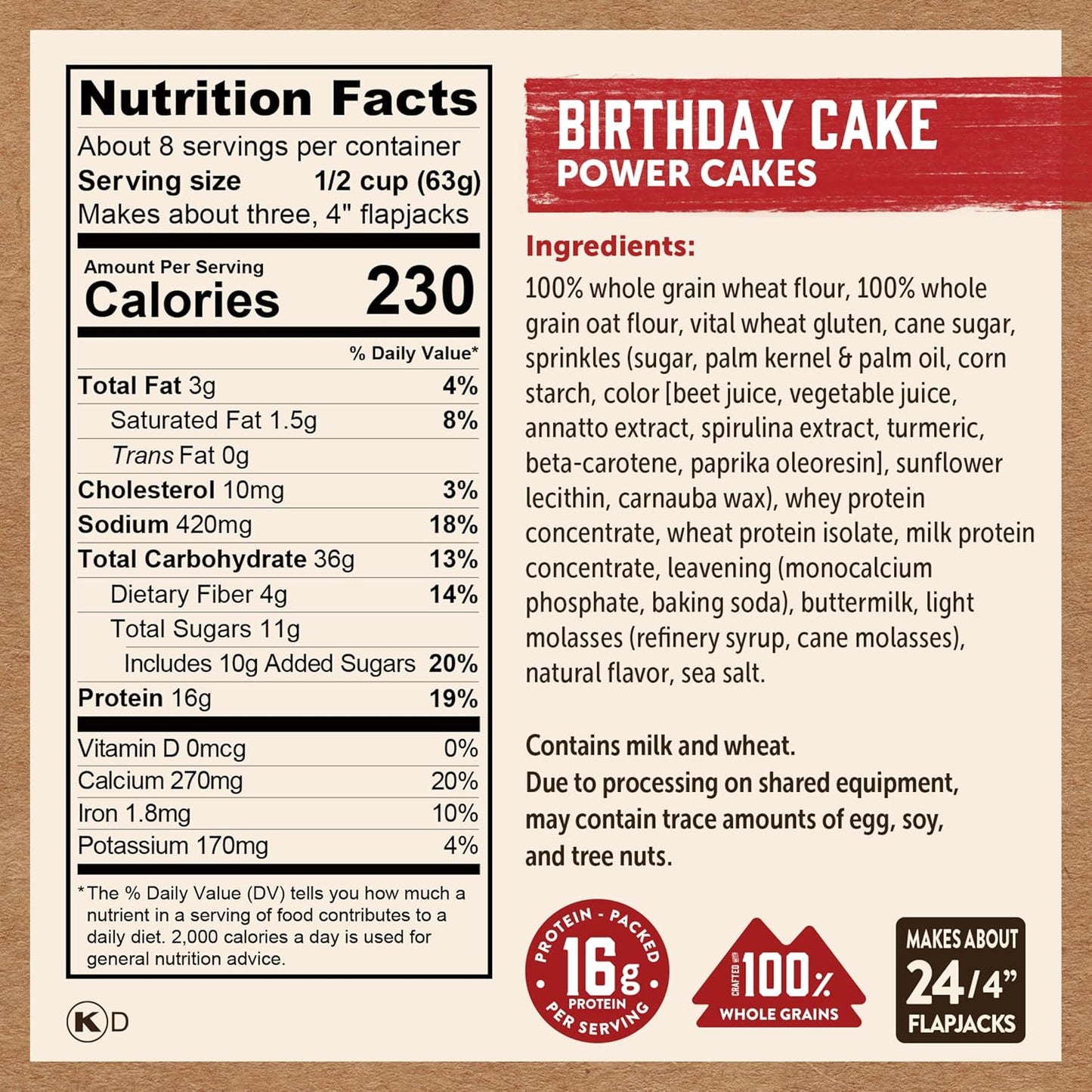 Kodiak Cakes Power Cakes - Protein Pancake Mix & Waffle Mix - 100% Whole Grain- Birthday Cake Flavor (Pack of 6)