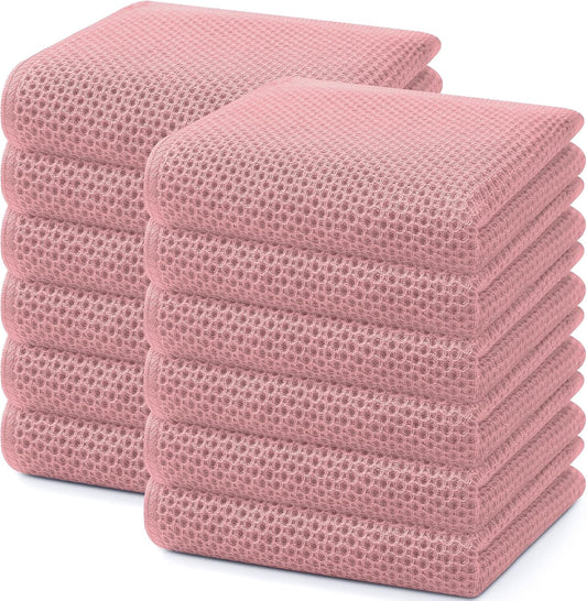 Homaxy 100% Cotton Waffle Weave Kitchen Dish Towels, Ultra Soft Absorbent Quick Drying Cleaning Towel, 13 x 28 Inches, 12-Pack, Dried Rose