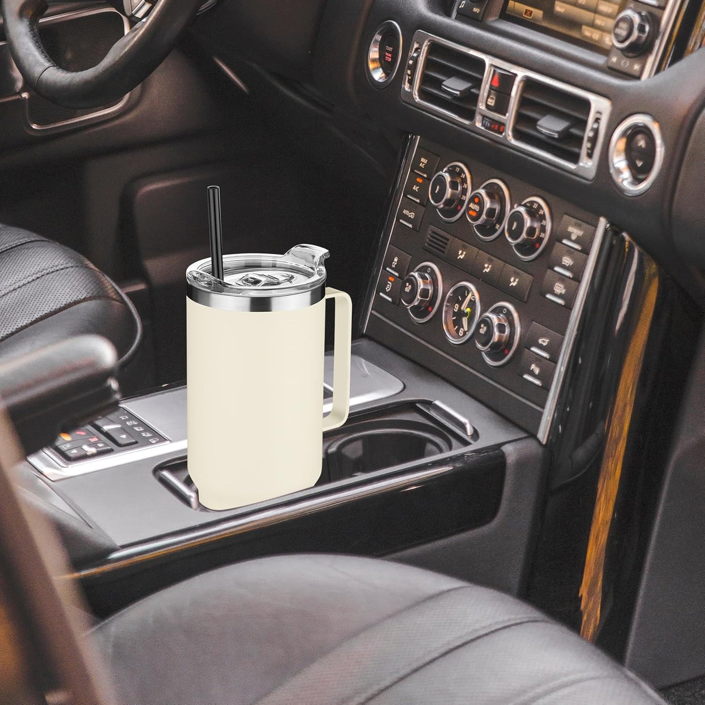 HASLE OUTFITTERS 40 oz Stainless Steel Tumbler with Handle, Vacuum Insulated Tumblers Bulk, Reusable Double Wall Travel Coffee Mug, Durable Powder Coated Water Bottle(Beige, 8)