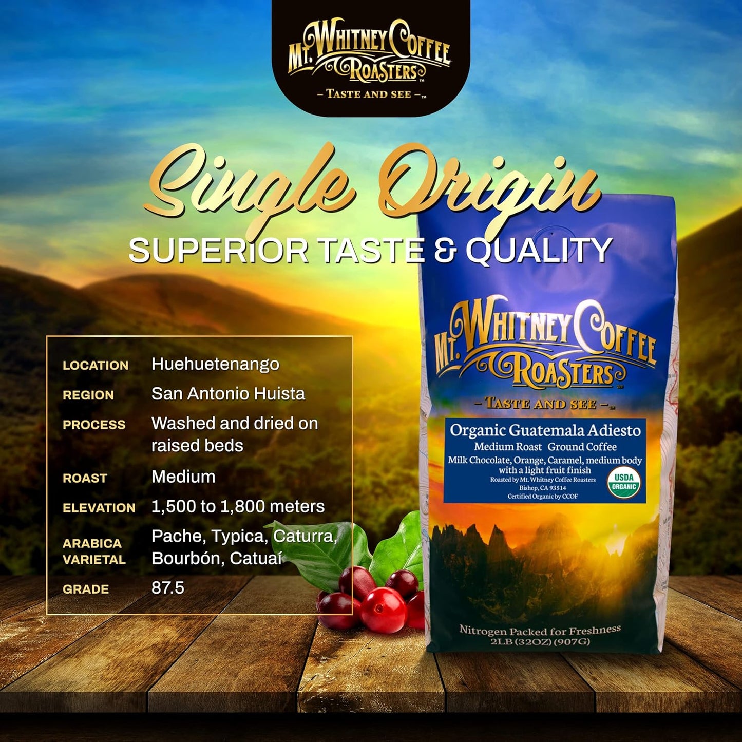 Mt. Whitney Guatemala Adiesto Cooperative Organic Low Acid Coffee (Ground, 2 lb)