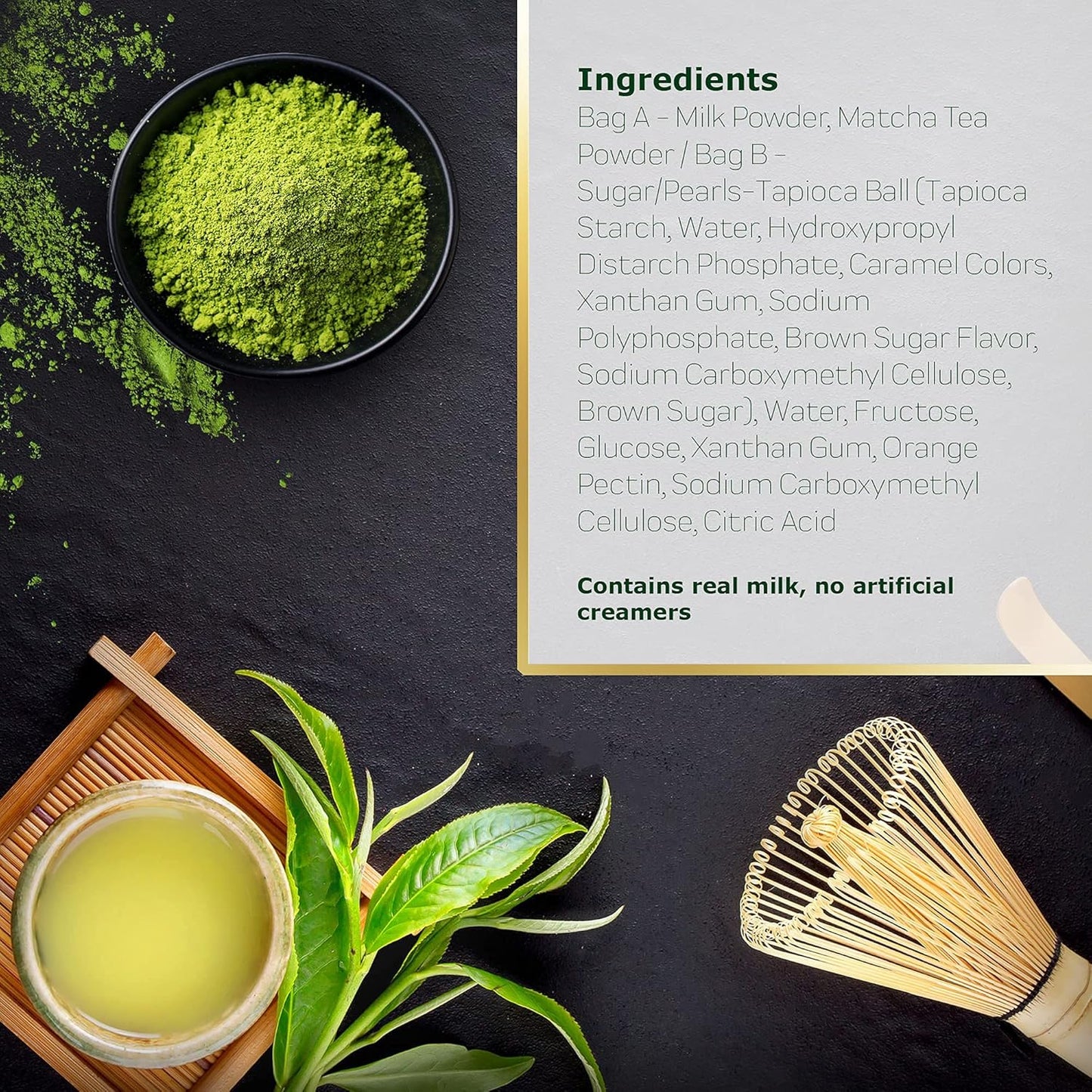 OKTEA Bubble Pearl Matcha Milk Tea Kit - 100% Japanese Tea, New Zealand Milk, Preservative-Free Tapioca, Serve Hot or Iced - Single Box of 5 Servings