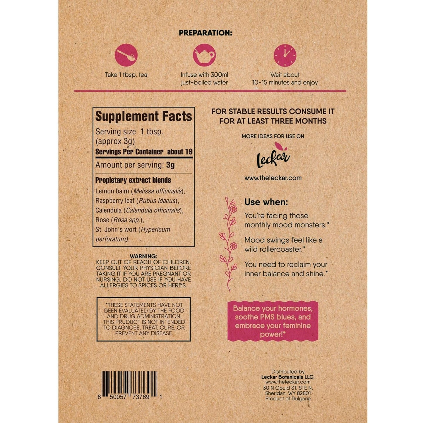 Organic Herbs for Women Herbal Tea Blend with Lemon balm, Raspberry leaf, Calendula, Rose, St. John's wort (Herbal Tea)