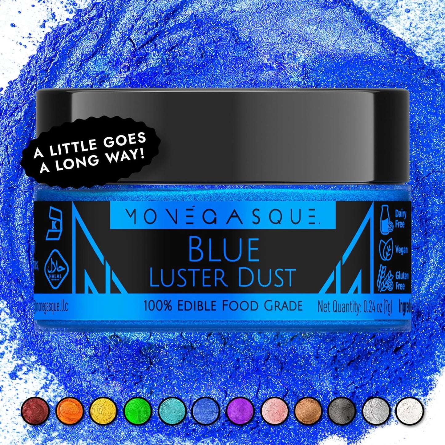 MONÉGASQUE Blue Edible Glitter for Drinks 7g – Edible Glitter for Cakes - Blue Luster Dust for Drinks, Cocktail, Cake, & Strawberries - Drink, Food Decorations, & Cake Decorations Spray Sparkles