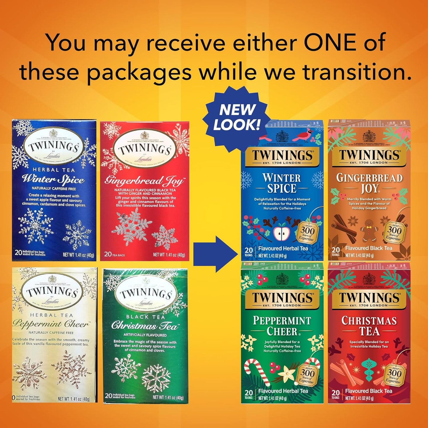 Twinings Holiday Variety Pack Tea Bags, Christmas Tea, Winter Spice, Gingerbread Joy, Peppermint Cheer, 20 Count (Pack of 4), Enjoy Hot or Iced, 80 Teabags