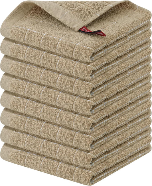 Homaxy 100% Cotton Terry Kitchen Dish Cloths, Ultra Soft and Absorbent Dish Towels for Kitchen, Perfect for Drying and Washing Dishes, 8 Pack, 12 x 12 Inches, Tan