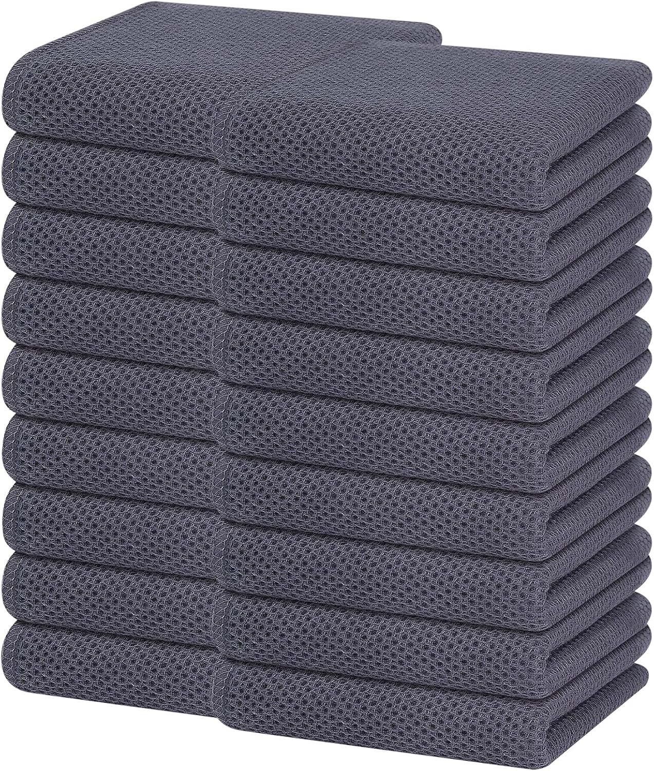 Homaxy 100% Cotton Waffle Weave Kitchen Dish Towels, Ultra Soft Absorbent Quick Drying Cleaning Towel, 13 x 28 Inches, 18-Pack, Dark Grey