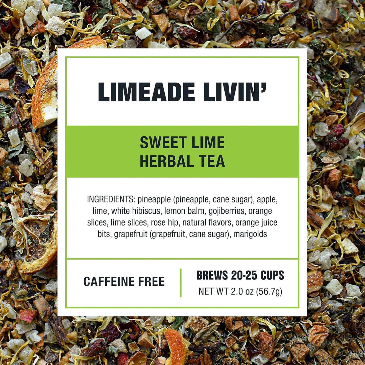 Tiesta Tea - Limeade Livin, Loose Leaf, Sweet Lime Herbal Tea, Non-Caffeinated Fruit Blend, Make Hot or Iced Up to 25 Cups, 2 oz Resealable Pouch