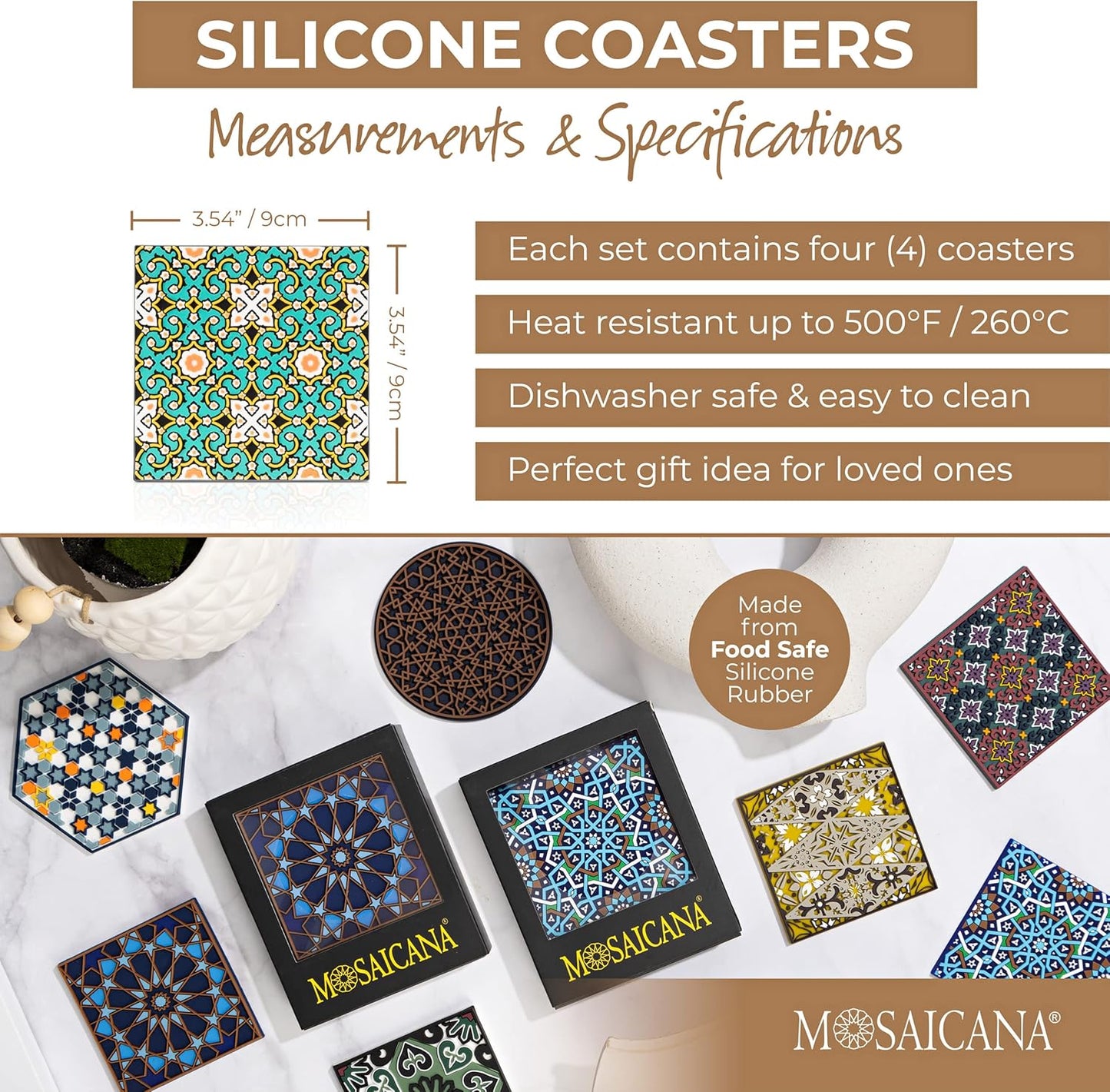 Silicone Coasters Set of 4, Protect Against Water Marks or Damage - Fit All Cups, 3.5" Inch Size, Colored Coasters (Combination)