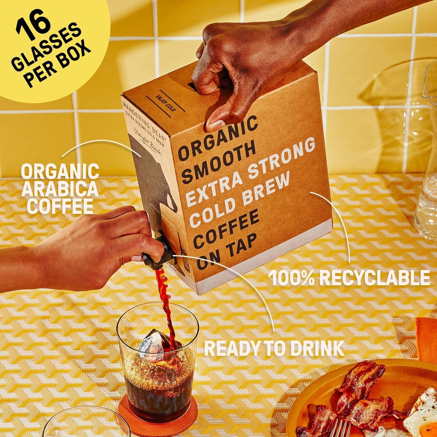 Wandering Bear Organic Caramel Cold Brew Coffee On Tap, 96 fl oz - Extra Strong, Bold, Smooth, Unsweetened, Shelf-Stable, Ready to Drink, Gluten Free, & Vegan, Iced Cold Brewed Coffee Drinks