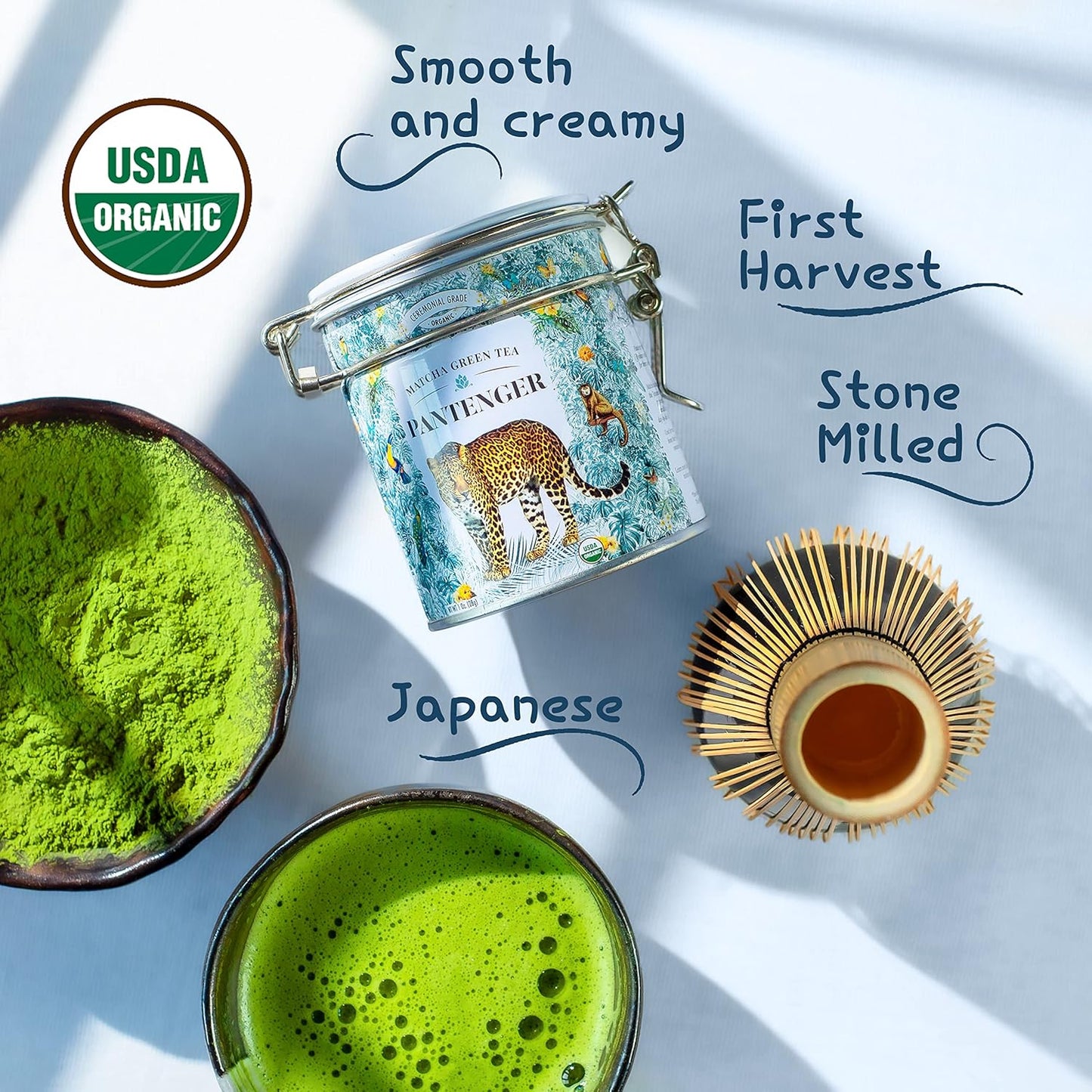 Organic Ceremonial Grade Matcha | Emerald Green, Creamy & Sweet (for a matcha) | Japanese - First Harvest -Hand Picked - Stone Milled | By Pantenger