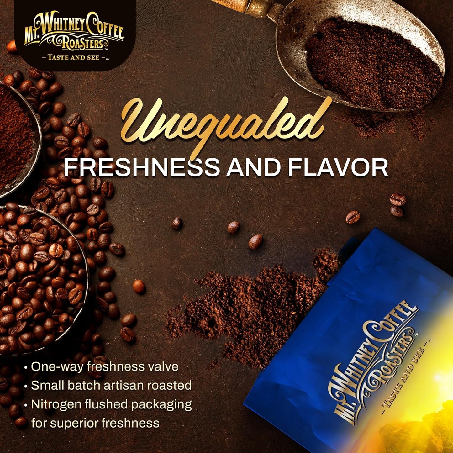 Mt. Whitney Base Camp Blend Coffee Beans - Medium Dark Roast Coffee, Low Acid Coffee - Ground Coffee, 2 pound (Pack of 1)