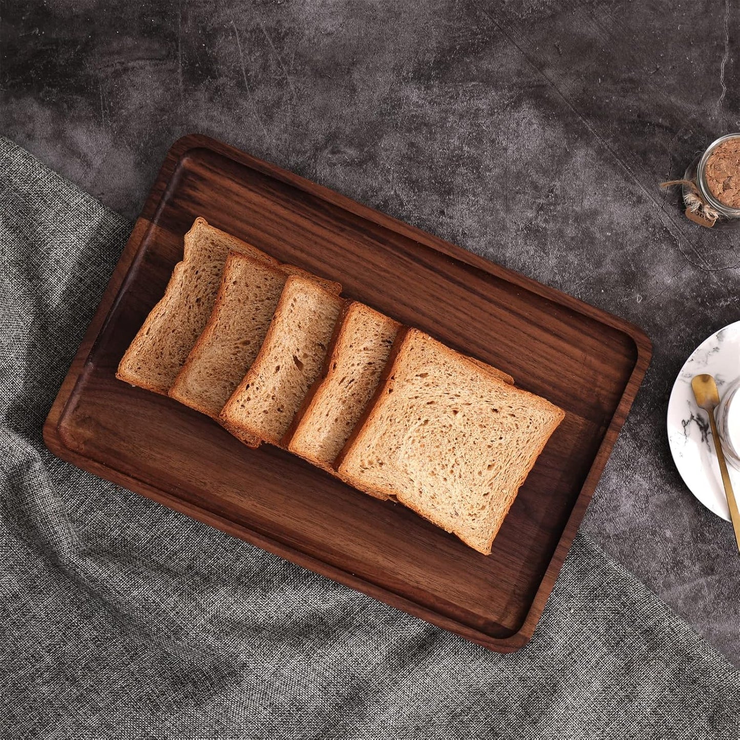 Rustic Walnut Wood Serving Tray, 13"x9" Rectangle Platter, Tea/Coffee Table Tray, Kitchen Decor, Wood Dessert Cup & Vanity Tray for Jewelry
