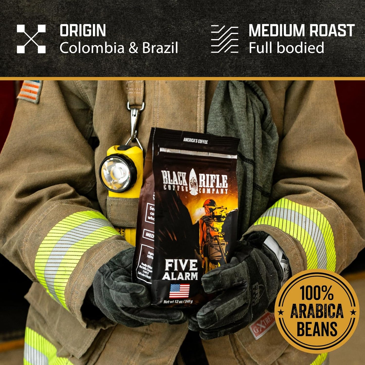 Black Rifle Coffee Company Ground Coffee Medium Roast - Roasted Blend Made from Pure Arabica Beans - Colombian & Brazilian Beans - Veteran Founded & American Made (Five Alarm, 12oz Bag)