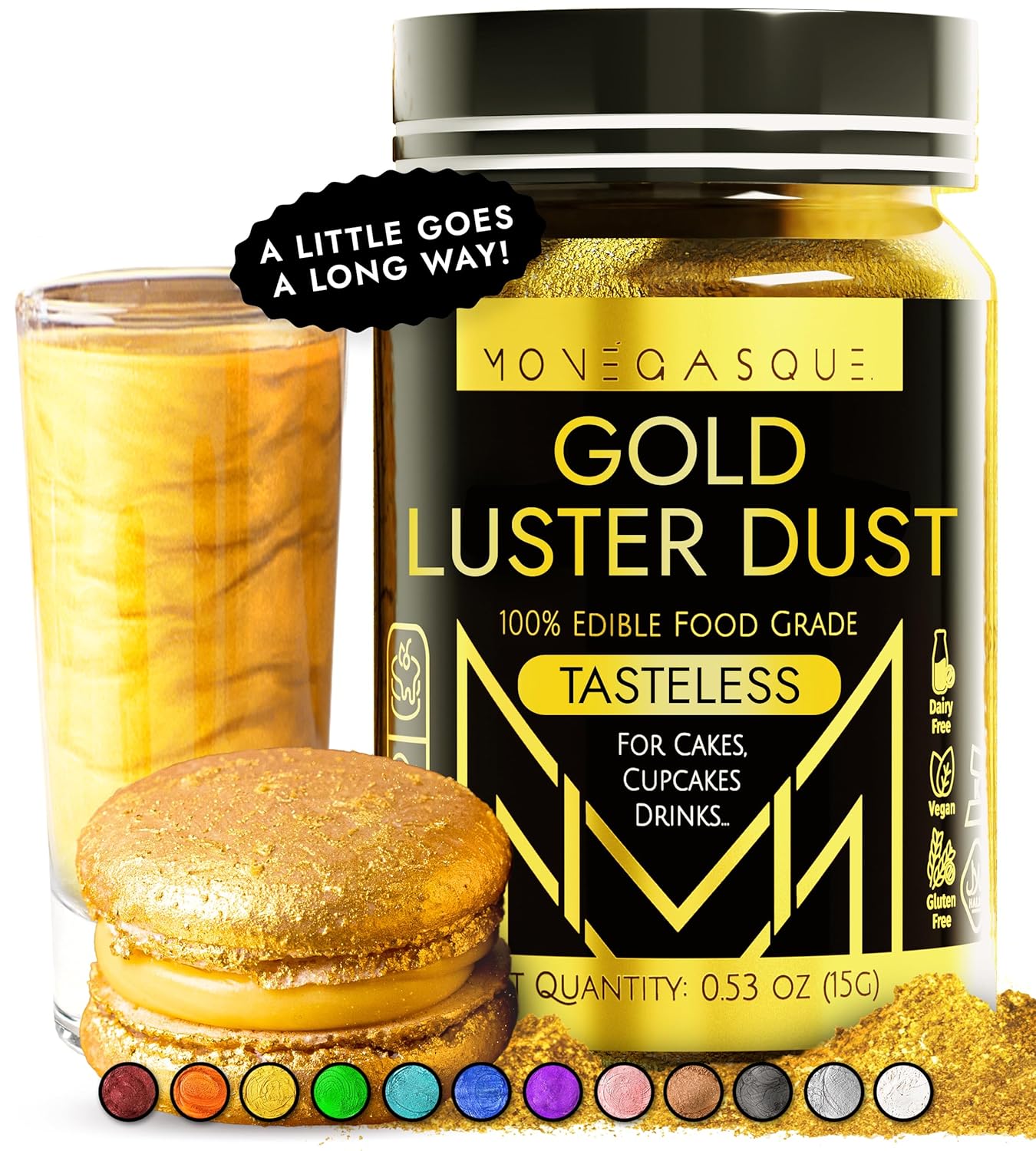 MONÉGASQUE Gold Edible Glitter for Drinks 15g – Edible Glitter for Cakes & Cocktails - Gold Luster Dust for Cocktail, Halloween Food Decorations, Cake Decorating Sprinkles Spray - Drink Shimmer Powder