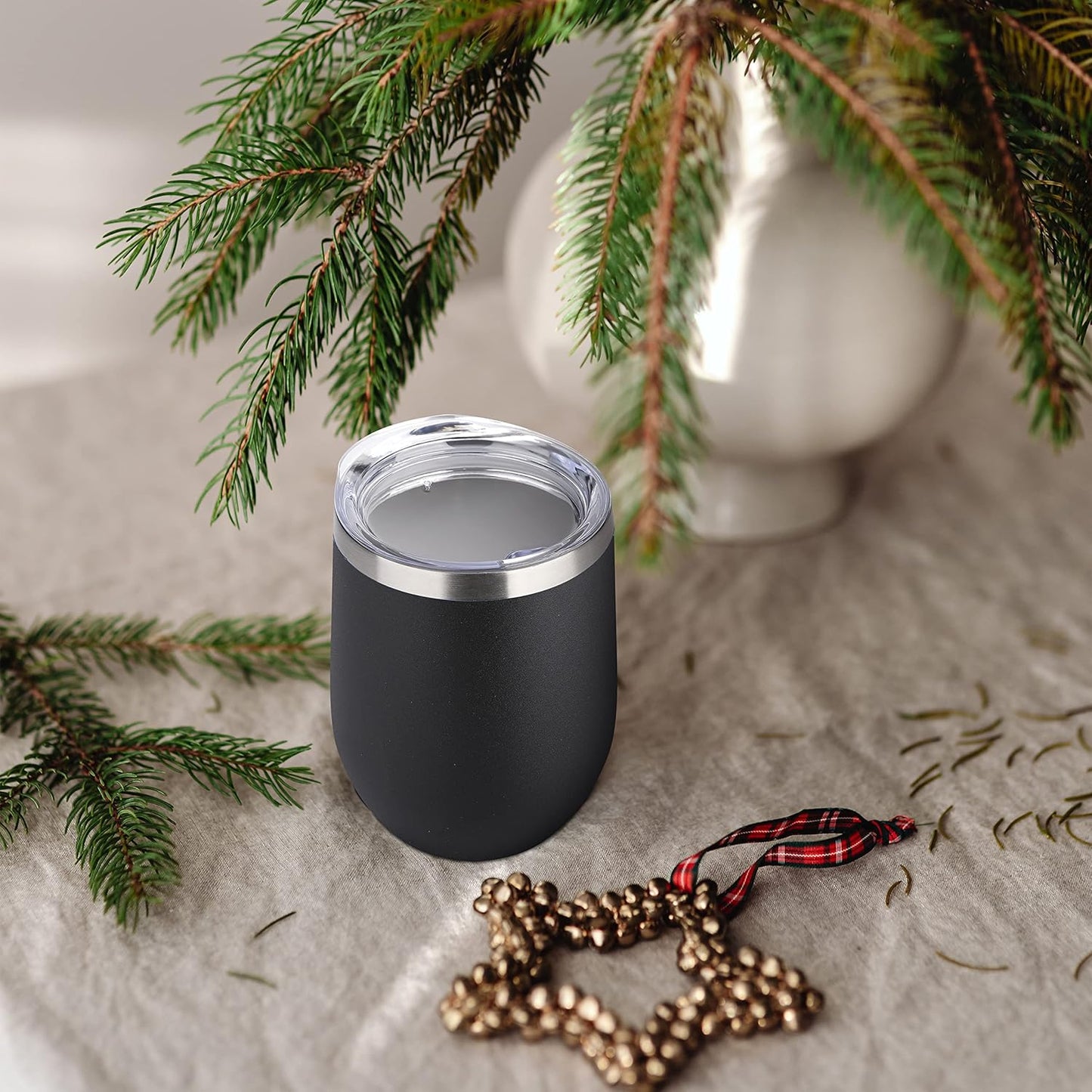 DOMICARE Stainless Steel Wine Tumbler Bulk with Lid, Personalized Insulated Tumblers Set, 12oz Travel Coffee Cups Pack of 12, Black