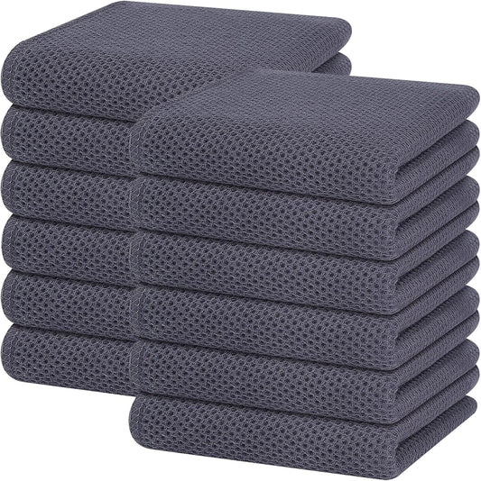Homaxy 100% Cotton Waffle Weave Kitchen Dish Towels, Ultra Soft Absorbent Quick Drying Cleaning Towel, 13 x 28 Inches, 12-Pack, Dark Grey