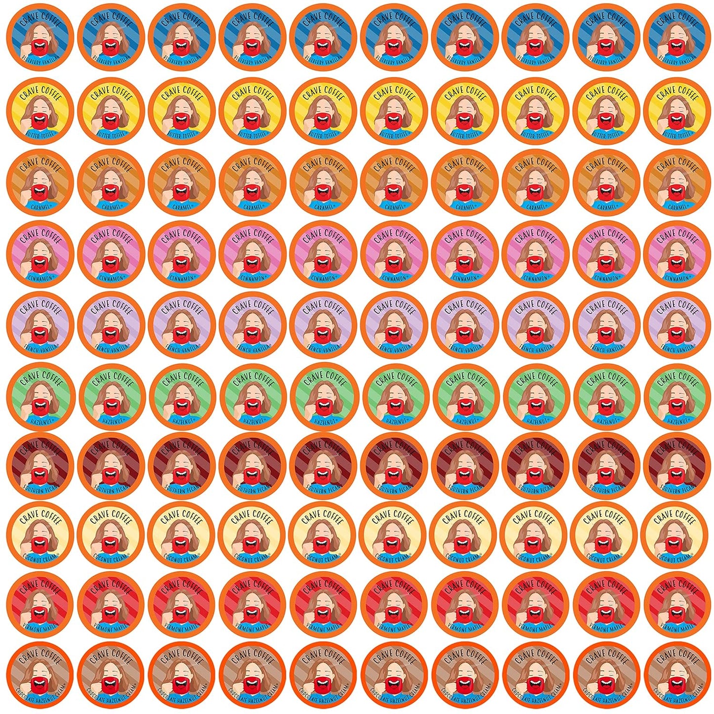 Crave Beverages Flavored Coffee Pods Sampler, Compatible with 2.0 K-Cup Brewers, Assorted Variety Pack, 100 Count