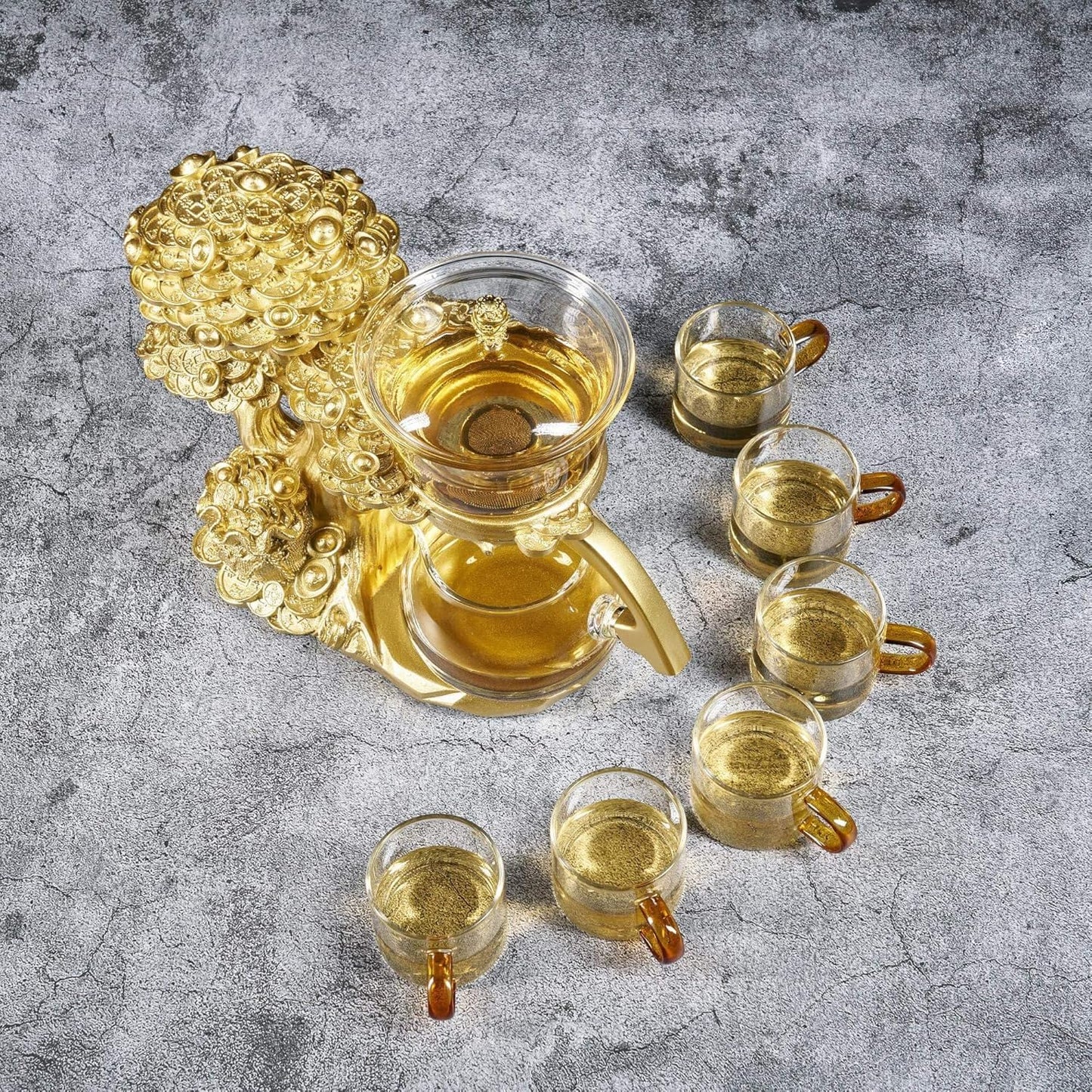 Glass Teapot Set with Infuser Semi Automatic Tea Set Magic Teapot (Tree - golden)