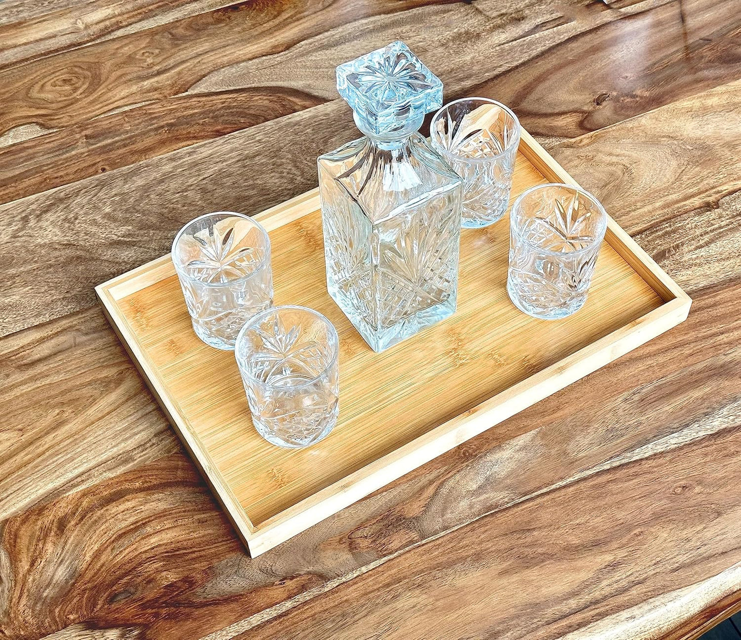 Bam & Boo (2-Pack) Natural Bamboo Rectangle Serving & Vanity Tray - for Kitchen, Bathroom, Countertop, Coffee Table (17.75" x 11.8" x 1.2")