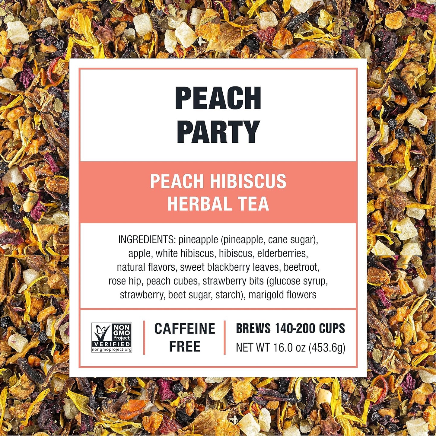 Tiesta Tea - Peach Party, Peach Hibiscus Herbal Tea, Premium Loose Leaf Tea Blend, Non-Caffeinated Fruit Tea, Make Hot or Iced & Up to 200 Cups, 16 oz Resealable Pouch